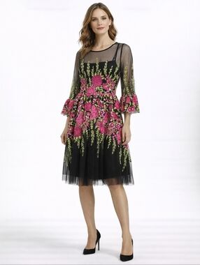 Eva Franco Floral Embroidered Black Dress